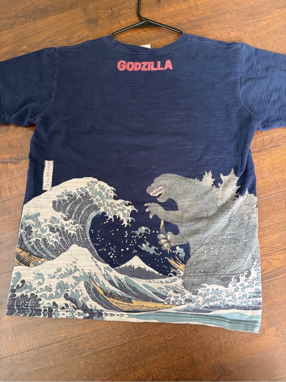 Official Godzilla x Hokusai Great Wave Navy Graphic T-Shirt - Men's Large
